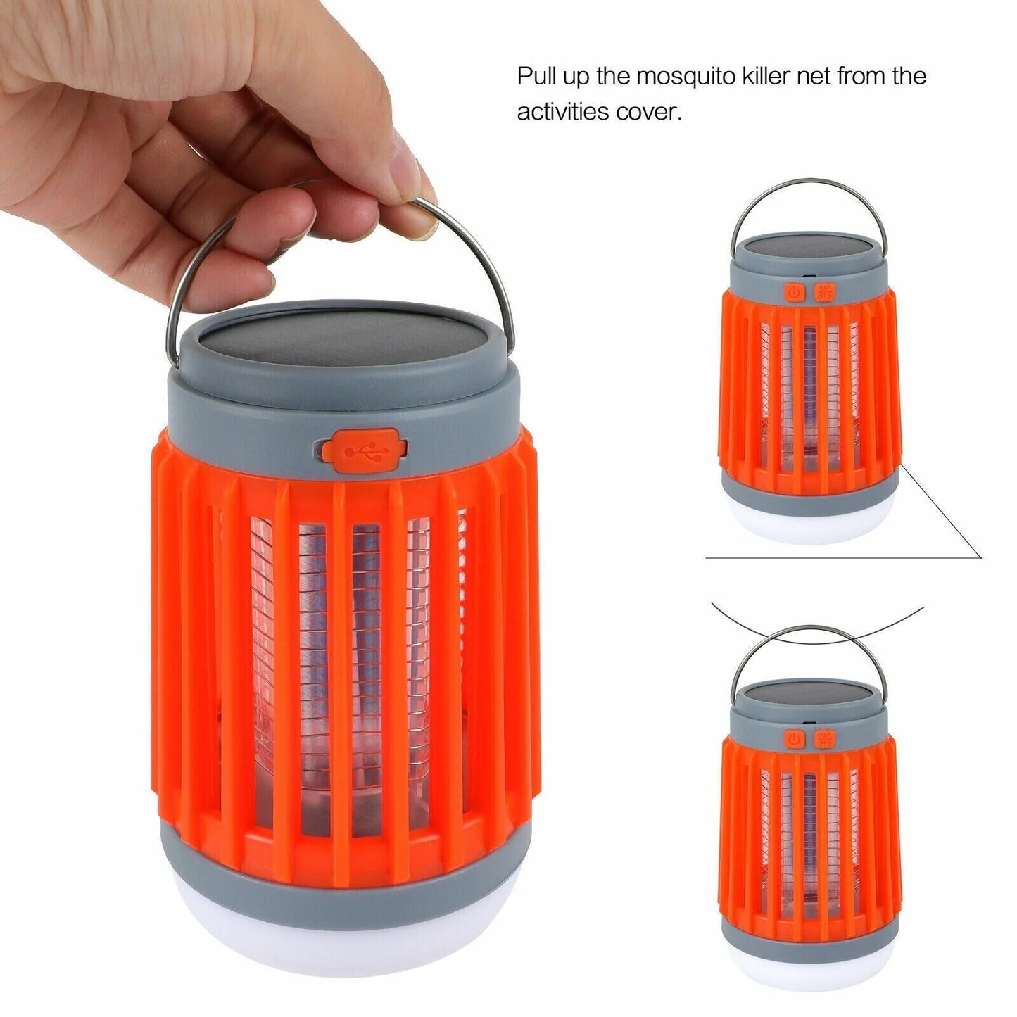 Powerful Portable Solar USB Mosquito Killer Lamp, Lanterns Solar Power USB Rechargeable, LED Flashlight, Outdoor Light for Camping