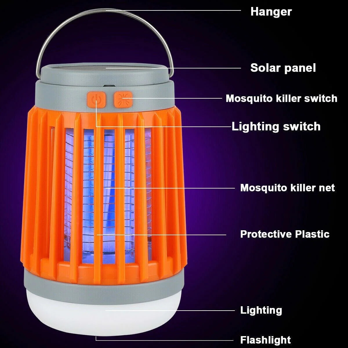 Powerful Portable Solar USB Mosquito Killer Lamp, Lanterns Solar Power USB Rechargeable, LED Flashlight, Outdoor Light for Camping